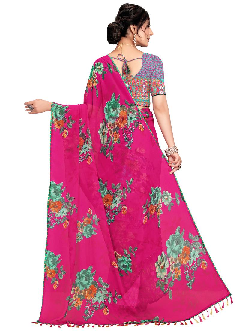 floral printed saree with blouse - 17785703 - Zoom Image - 2