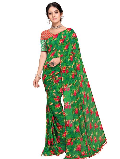 floral printed saree with blouse - 17785704 - Very Small Image - 1