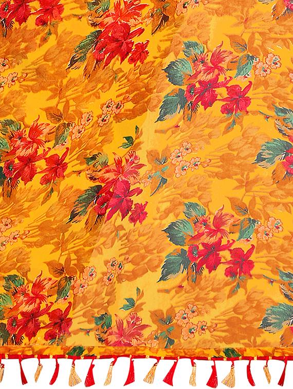 mustard chiffon printed saree with blouse - 17785705 - Zoom Image - 5