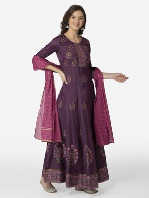 printed anarkali ethnic dress with printed dupatta - 17785979 - Standard Image - 2