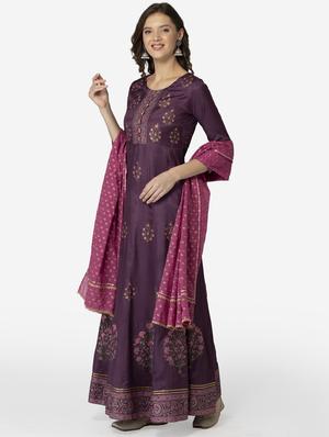 printed anarkali ethnic dress with printed dupatta - 17785979 - Standard Image - 3