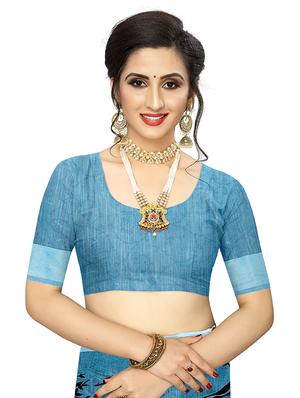 floral chanderi saree with blouse - 17786661 - Standard Image - 3