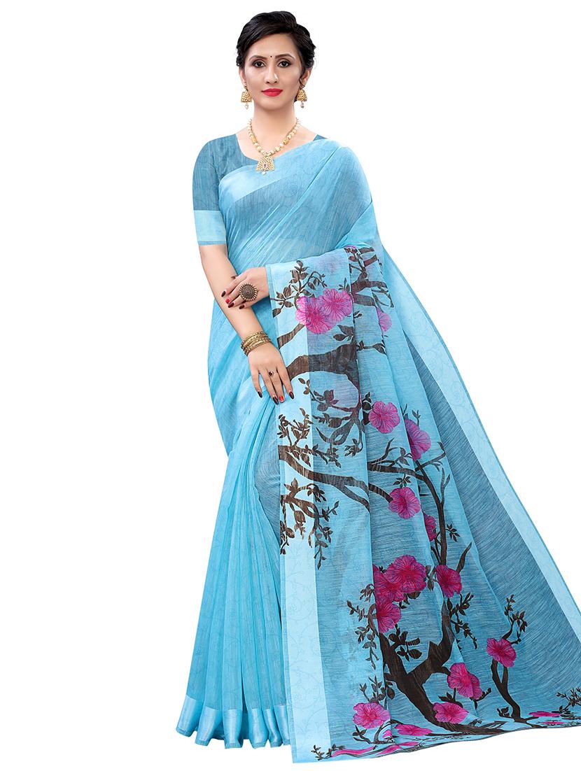 floral chanderi saree with blouse - 17786661 - Zoom Image - 1