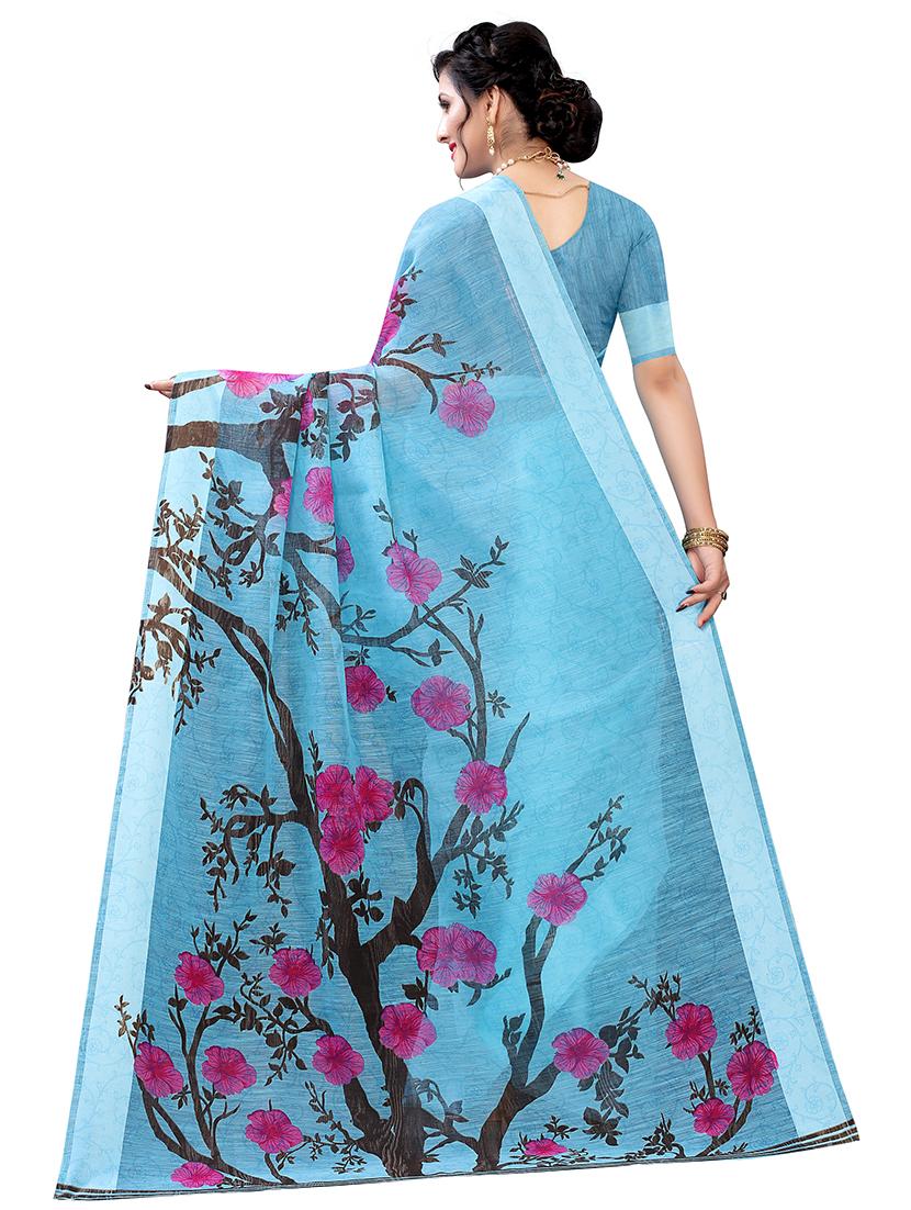 floral chanderi saree with blouse - 17786661 - Zoom Image - 2