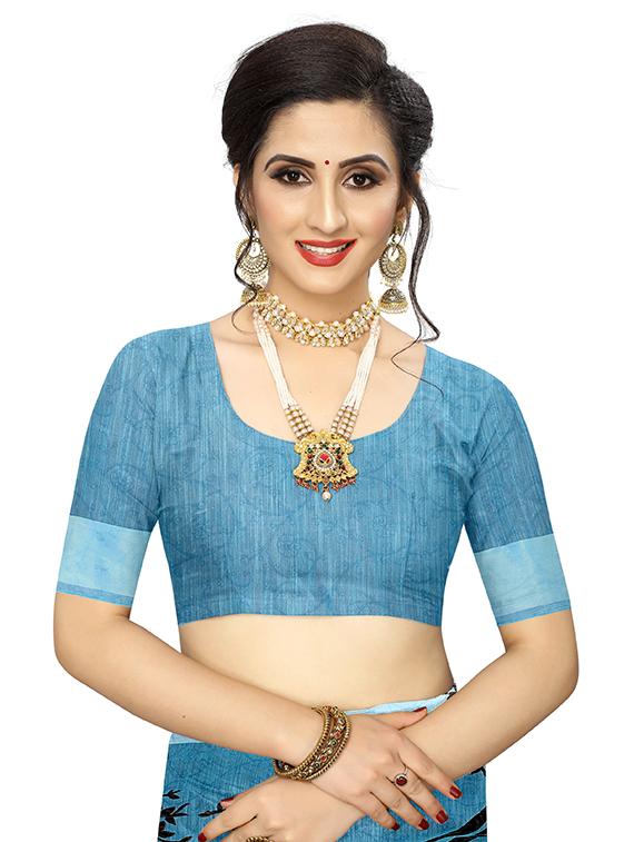 floral chanderi saree with blouse - 17786661 - Zoom Image - 3