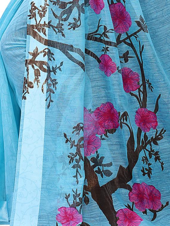 floral chanderi saree with blouse - 17786661 - Zoom Image - 4
