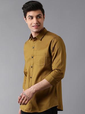 khaki solid casual shirt - 17790096 - Standard Image - 2