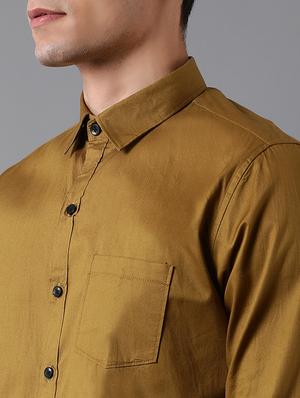 khaki solid casual shirt - 17790096 - Standard Image - 4