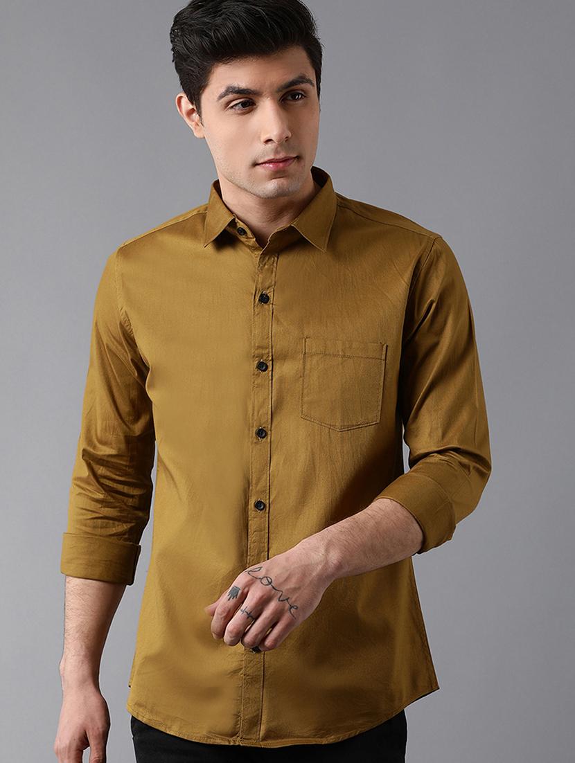 khaki solid casual shirt - 17790096 - Zoom Image - 1