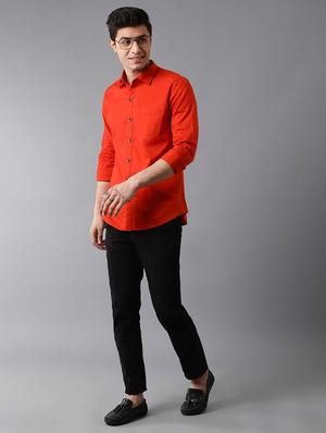 orange solid casual shirt - 17790097 - Standard Image - 4