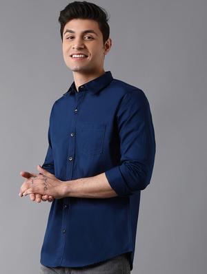 navy blue solid casual shirt - 17790099 - Standard Image - 2