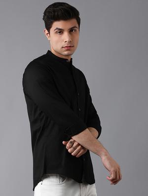 black solid casual shirt - 17790107 - Standard Image - 2