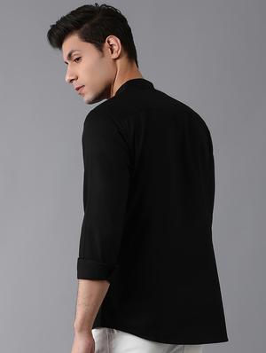 black solid casual shirt - 17790107 - Standard Image - 3