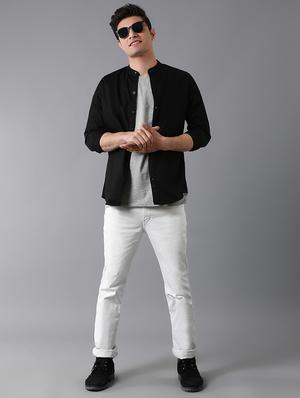 black solid casual shirt - 17790107 - Standard Image - 4