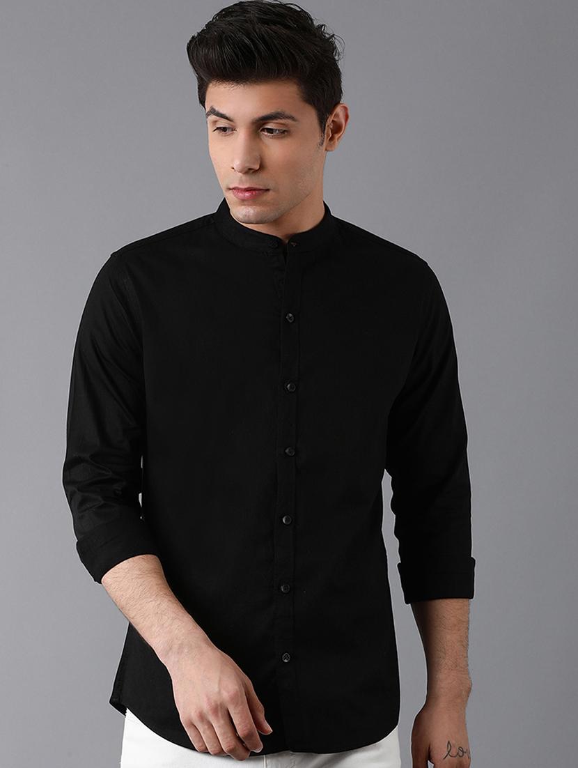 black solid casual shirt - 17790107 - Zoom Image - 1