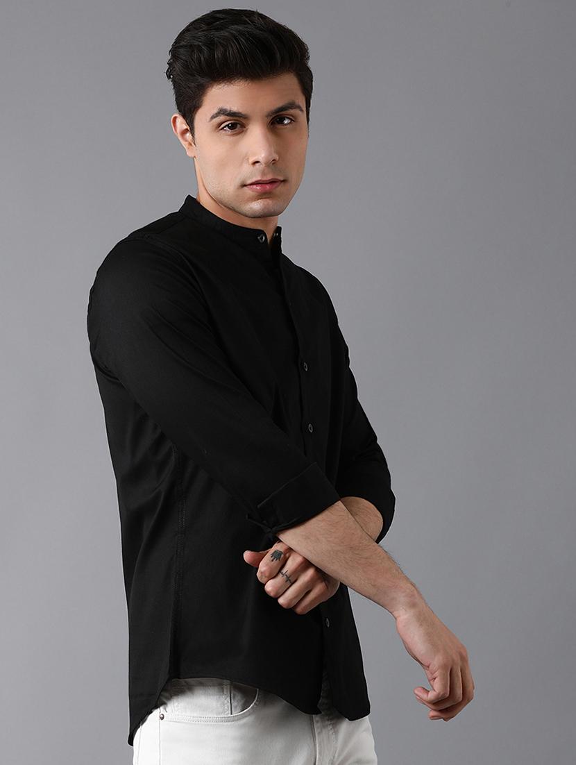 black solid casual shirt - 17790107 - Zoom Image - 2