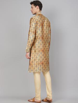 yellow printed silk blend kurta pyjama set - 17790451 - Standard Image - 3