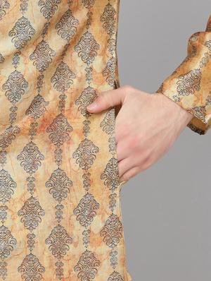 yellow printed silk blend kurta pyjama set - 17790451 - Standard Image - 5