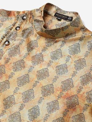 yellow printed silk blend kurta pyjama set - 17790451 - Standard Image - 6