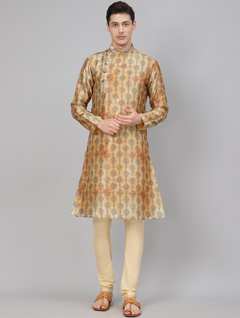 yellow printed silk blend kurta pyjama set - 17790451 - Zoom Image - 1