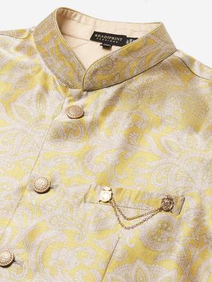off white solid kurta pyjama set with olive printed nehru jacket - 17790469 - Standard Image - 4