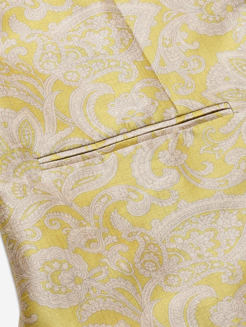 off white solid kurta pyjama set with olive printed nehru jacket - 17790469 - Zoom Image - 5