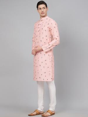 pink printed kurta pyjama set with printed nehru jacket - 17790485 - Standard Image - 2
