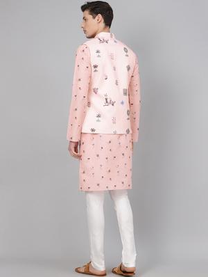 pink printed kurta pyjama set with printed nehru jacket - 17790485 - Standard Image - 3
