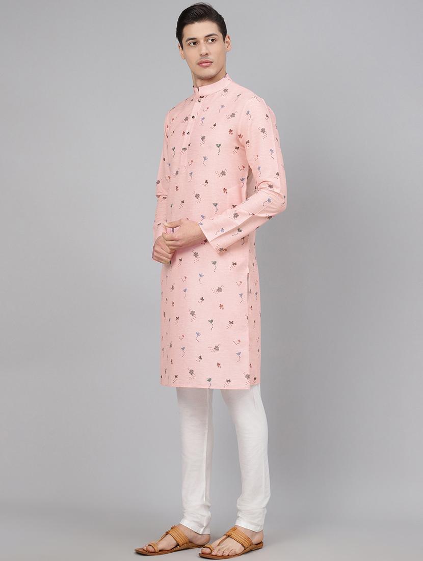 pink printed kurta pyjama set with printed nehru jacket - 17790485 - Zoom Image - 2