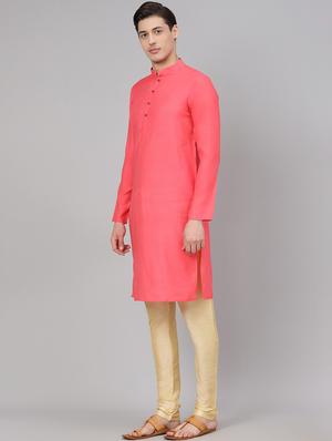 pink solid kurta pyjama set with jacquard nehru jacket - 17790491 - Standard Image - 2