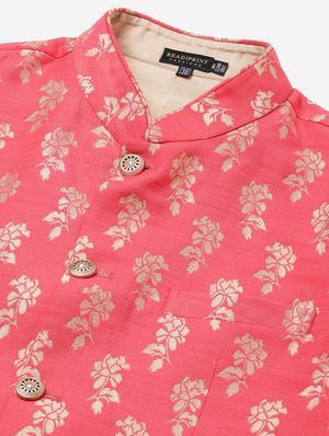 pink solid kurta pyjama set with jacquard nehru jacket - 17790491 - Standard Image - 4