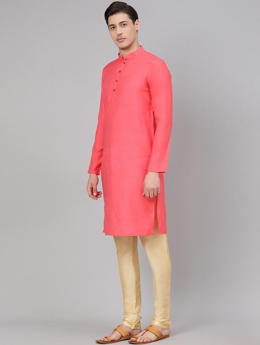 pink solid kurta pyjama set with jacquard nehru jacket - 17790491 - Zoom Image - 2