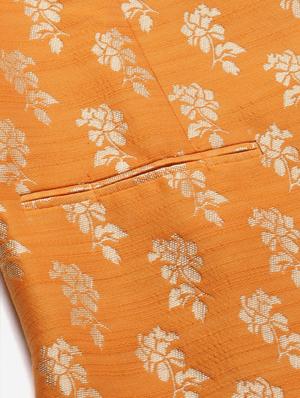 orange solid kurta pyjama set with jacquard nehru jacket - 17790494 - Standard Image - 4