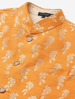 orange solid kurta pyjama set with jacquard nehru jacket - 17790494 - Standard Image - 6