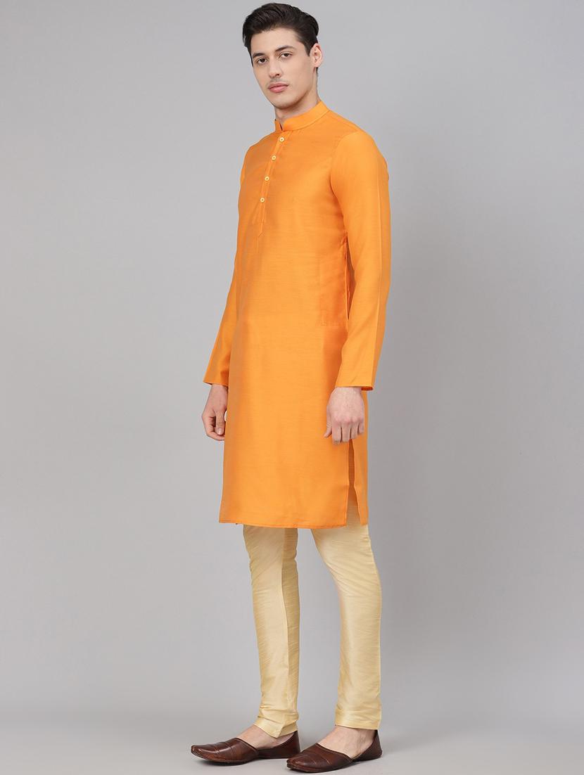 orange solid kurta pyjama set with jacquard nehru jacket - 17790494 - Zoom Image - 2