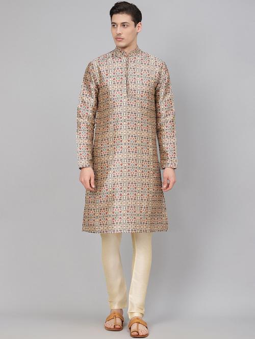 beige printed kurta pyjama set - 17790508 - Very Small Image - 1