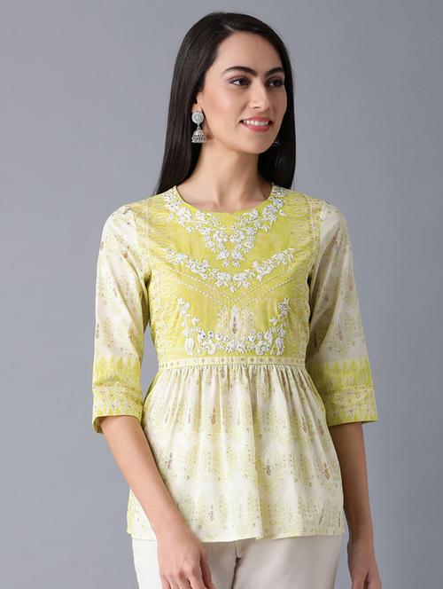 round neck embroidered peplum top - 17791116 - Very Small Image - 1