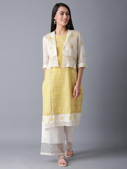 printed straight kurta with jacket - 17791126 - Standard Image - 1