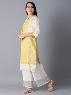 printed straight kurta with jacket - 17791126 - Standard Image - 2