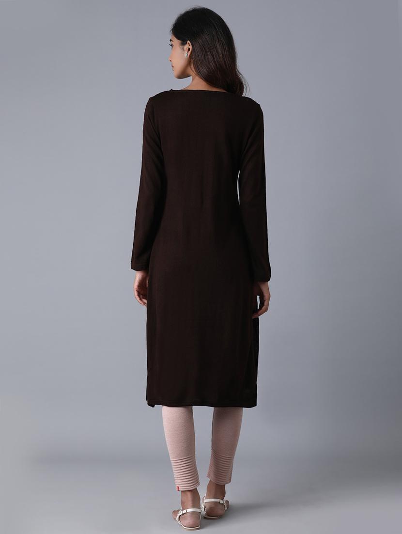 solid embroidered straight kurta - 17791131 - Zoom Image - 3