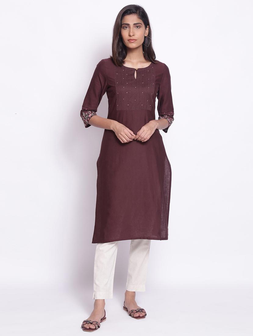 solid straight kurta - 17791139 - Zoom Image - 1