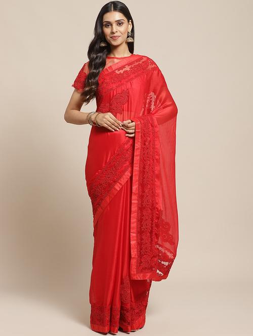 solid embroidered saree with blouse - 17792048 - Very Small Image - 1