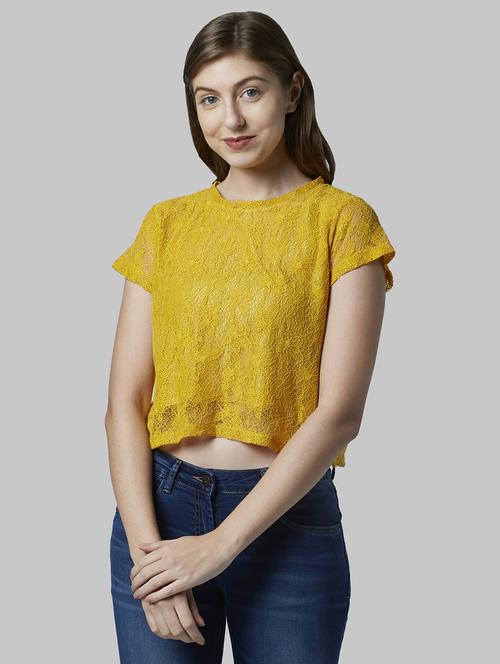 round neck self design crop tee - 17793128 - Standard Image - 1