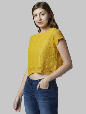 round neck self design crop tee - 17793128 - Standard Image - 3