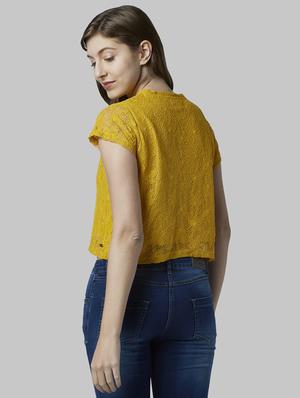 round neck self design crop tee - 17793128 - Standard Image - 4