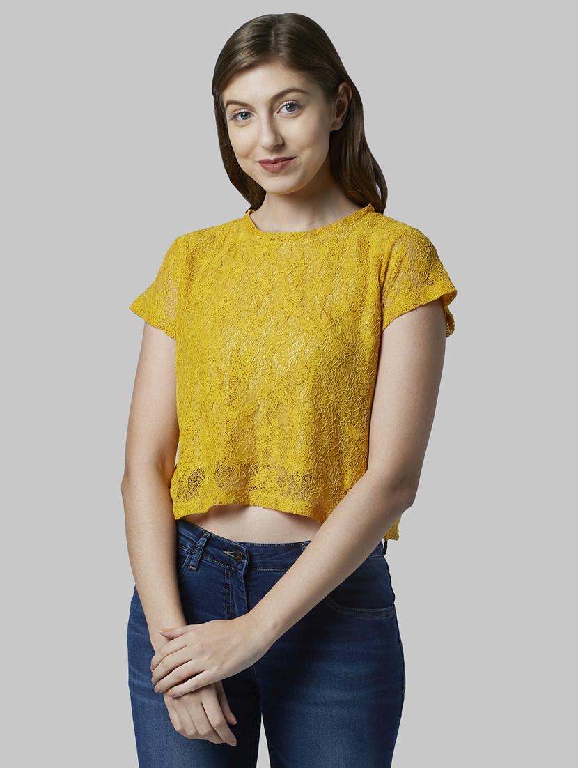 round neck self design crop tee - 17793128 - Zoom Image - 1