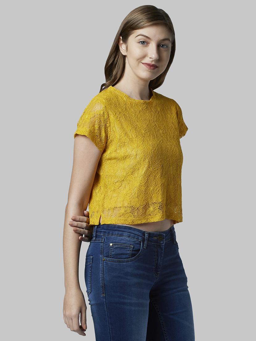 round neck self design crop tee - 17793128 - Zoom Image - 2