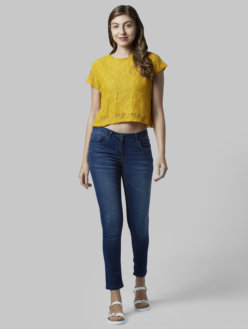 round neck self design crop tee - 17793128 - Zoom Image - 5