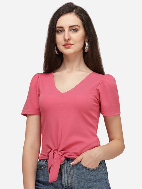 tie front solid crop top - 17793666 - Standard Image - 1