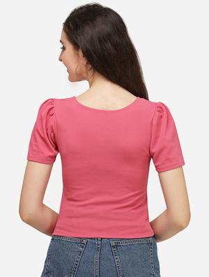 tie front solid crop top - 17793666 - Standard Image - 3
